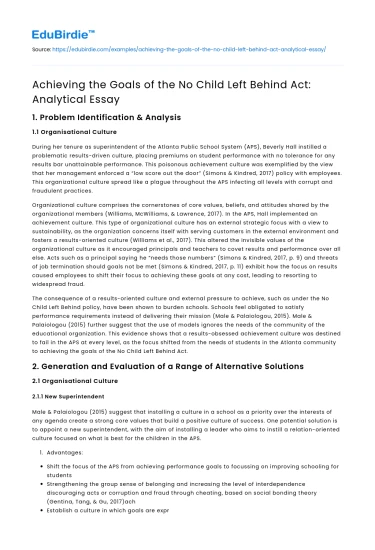 Achieving the Goals of the No Child Left Behind Act: Analytical Essay