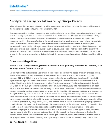 Analytical Essay on Artworks by Diego Rivera