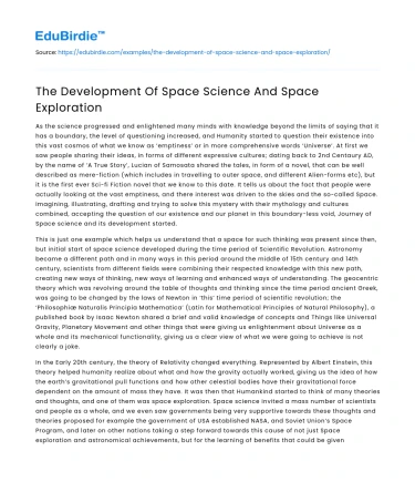 The Development Of Space Science And Space Exploration