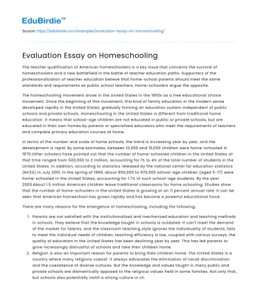 Evaluation Essay on Homeschooling