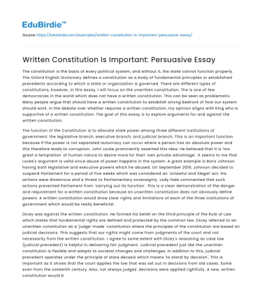 Written Constitution Is Important: Persuasive Essay