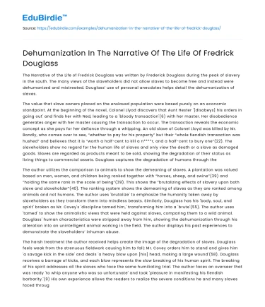 Dehumanization In The Narrative Of The Life Of Fredrick Douglass