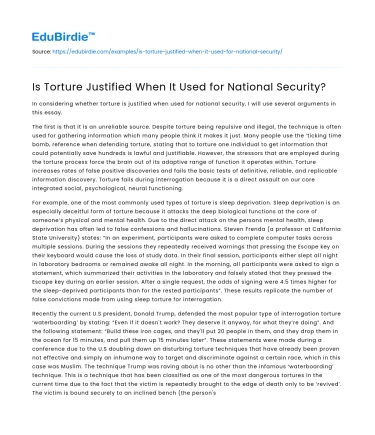 Is Torture Justified When It Used for National Security?