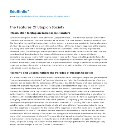 The Features Of Utopian Society