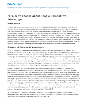 Persuasive Speech about Google Competitive Advantage