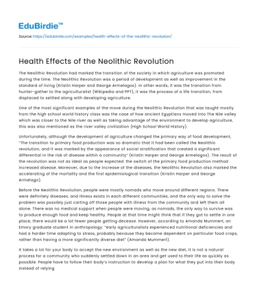 Health Effects of the Neolithic Revolution