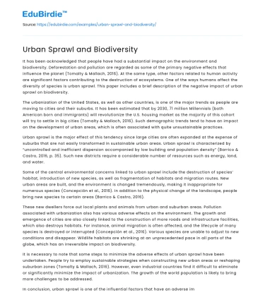Urban Sprawl and Biodiversity
