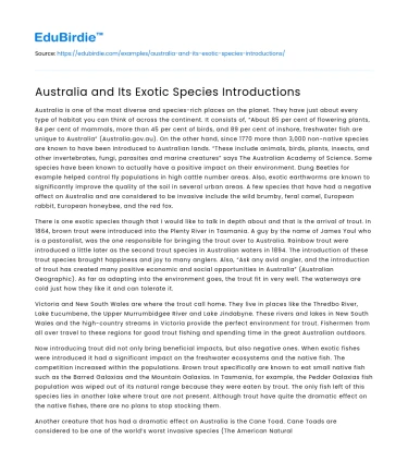 Australia and Its Exotic Species Introductions