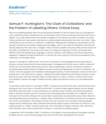 Huntington’s Clash of Civilizations and Labeling Others Analysis