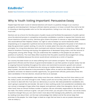 Why Is Youth Voting Important: Persuasive Essay