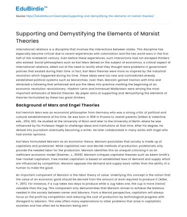 Supporting and Demystifying the Elements of Marxist Theories