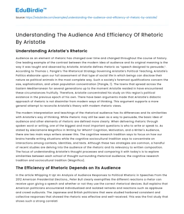 Understanding The Audience And Efficiency Of Rhetoric By Aristotle