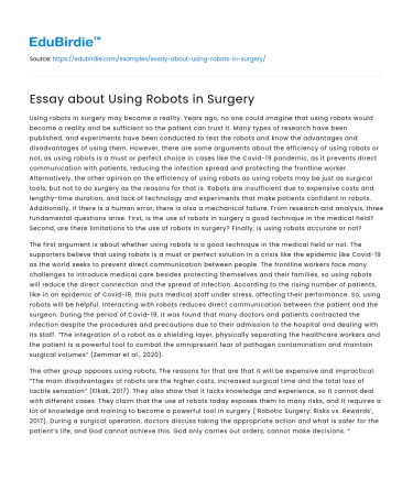 Essay about Using Robots in Surgery