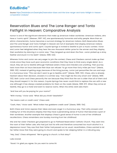 Comparing Reservation Blues & Lone Ranger and Tonto