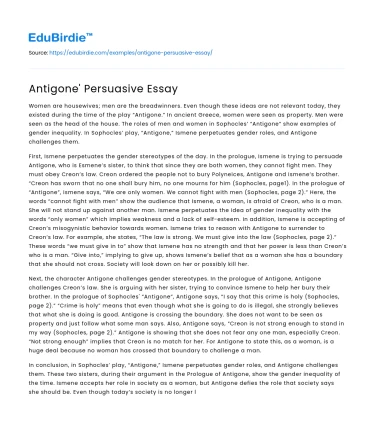 Antigone’ Persuasive Essay