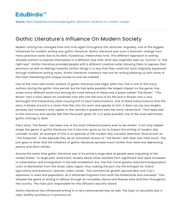Gothic Literature’s Influence On Modern Society