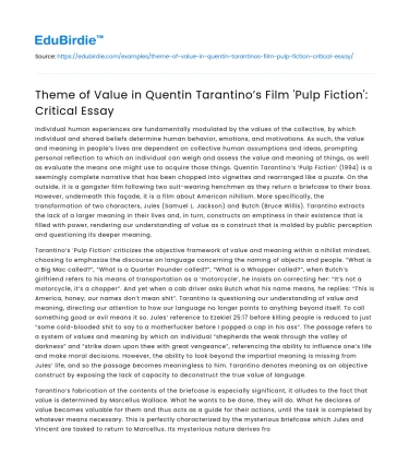 Theme of Value in Quentin Tarantino’s Film ‘Pulp Fiction’