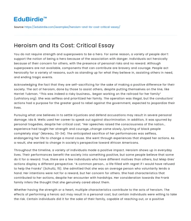 Heroism and Its Cost: Critical Essay