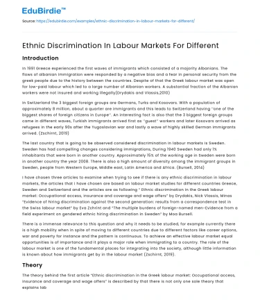 Ethnic Discrimination In Labour Markets For Different