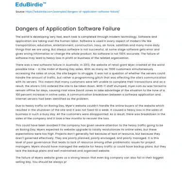 Dangers of Application Software Failure