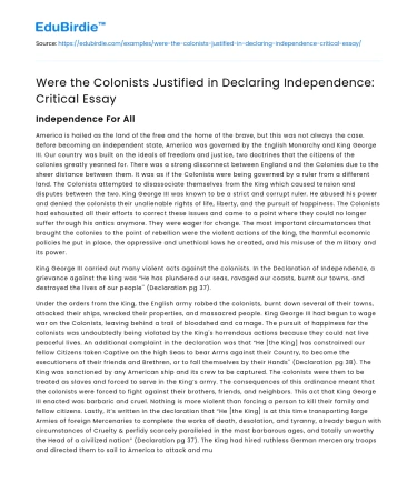 Were the Colonists Justified in Declaring Independence: Critical Essay