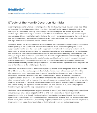 Effects of the Namib Desert on Namibia