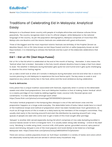 Traditions of Celebrating Eid in Malaysia: Analytical Essay