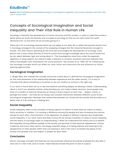 Sociological Imagination and Social Inequality in Human Life