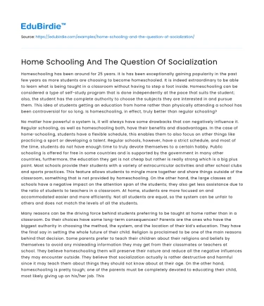Home Schooling And The Question Of Socialization