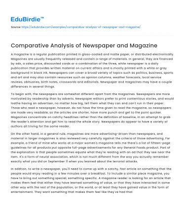 Comparative Analysis of Newspaper and Magazine
