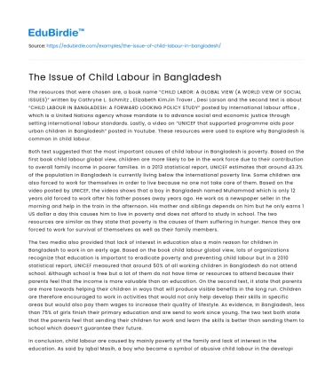 The Issue of Child Labour in Bangladesh