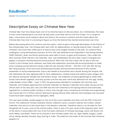 Descriptive Essay on Chinese New Year