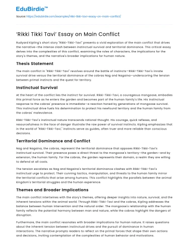 ‘Rikki Tikki Tavi’ Essay on Main Conflict