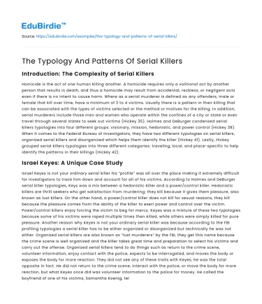 The Typology And Patterns Of Serial Killers