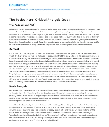 The Pedestrian’: Critical Analysis Essay