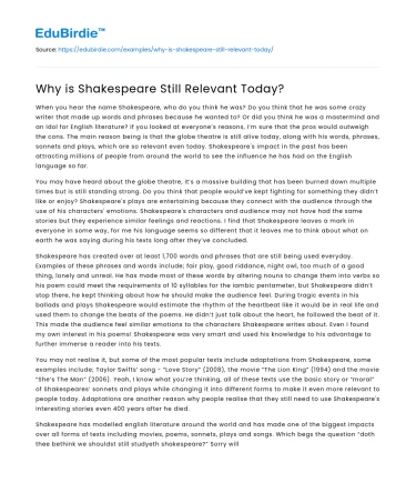 Why is Shakespeare Still Relevant Today?