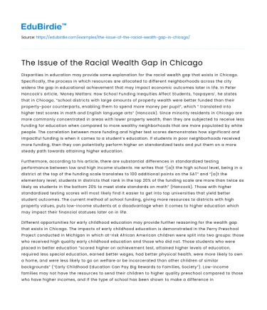 The Issue of the Racial Wealth Gap in Chicago