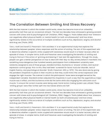 The Correlation Between Smiling And Stress Recovery