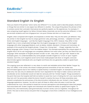 Standard English Vs Singlish