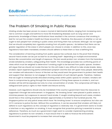 The Problem Of Smoking In Public Places