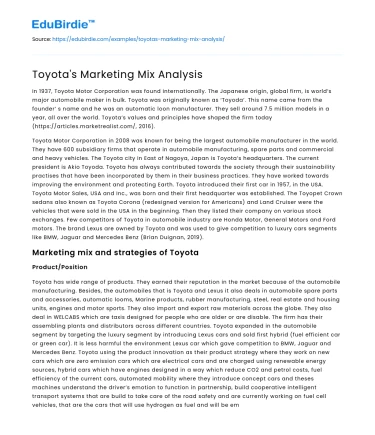 Toyota’s Marketing Mix Analysis