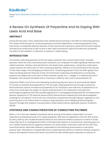 Review of Polyaniline Synthesis and Doping with Lewis Acid/Base