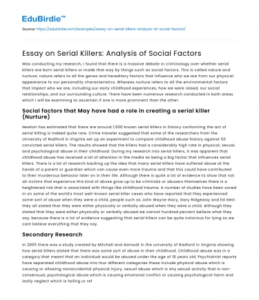 Essay on Serial Killers: Analysis of Social Factors