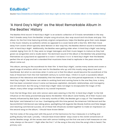 ‘A Hard Day’s Night’ as the Most Remarkable Album in the Beatles’ History
