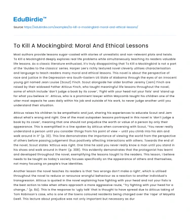 To Kill A Mockingbird: Moral And Ethical Lessons