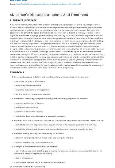 Alzheimer’s Disease: Symptoms And Treatment