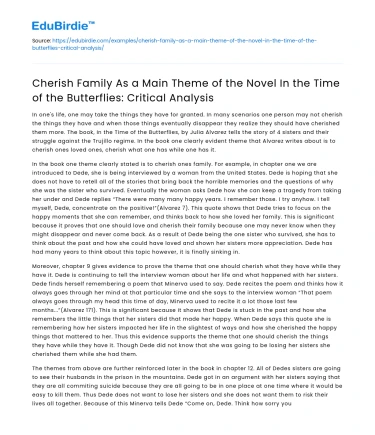 Family as Key Theme in In the Time of the Butterflies: Critical Analysis