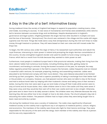 A Day in the Life of a Serf: Informative Essay