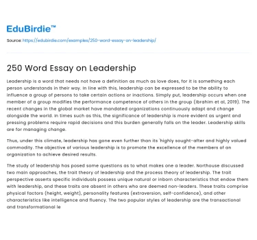 250 Word Essay on Leadership