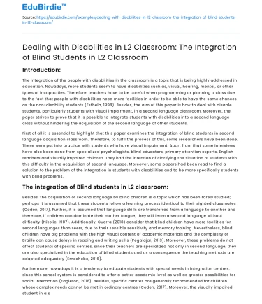Integrating Blind Students in L2 Classroom